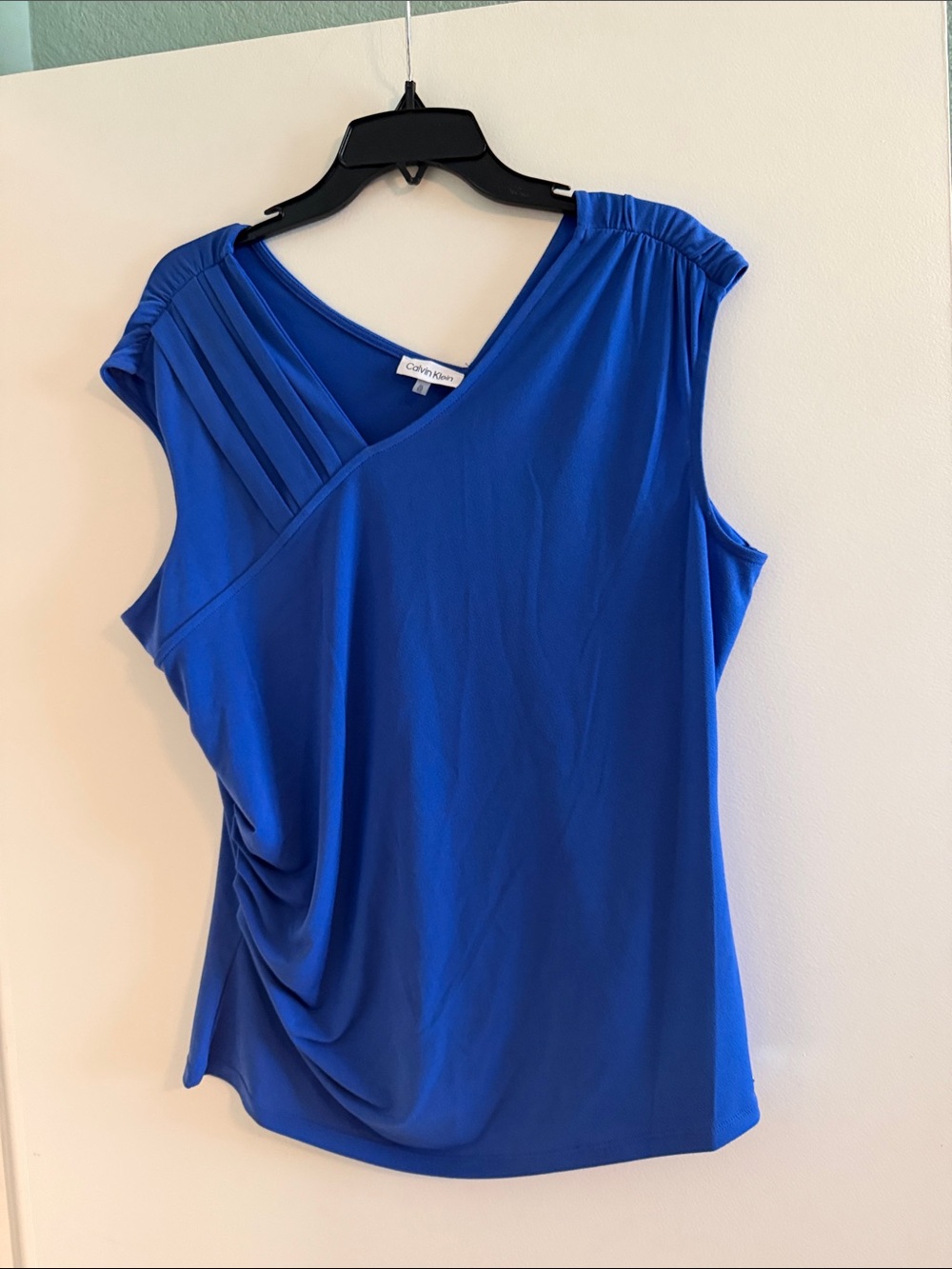 Calvin Klein Women's Cobalt Blue Draped V-Neck Sleeveless Top